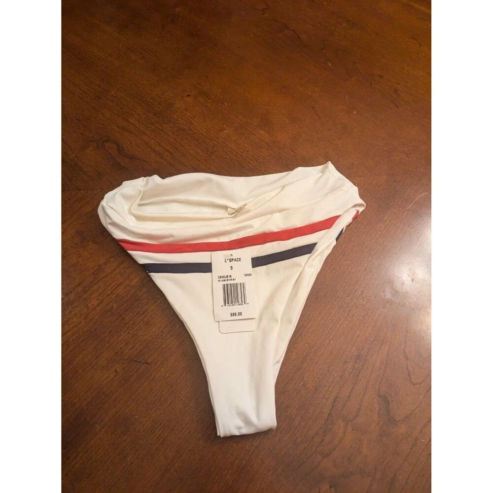 L*SPACE SWIMWEAR WHITE COLOR BLOCK WILSON HIGH WAIST BIKINI BOTTOM (S/P) NWT $99